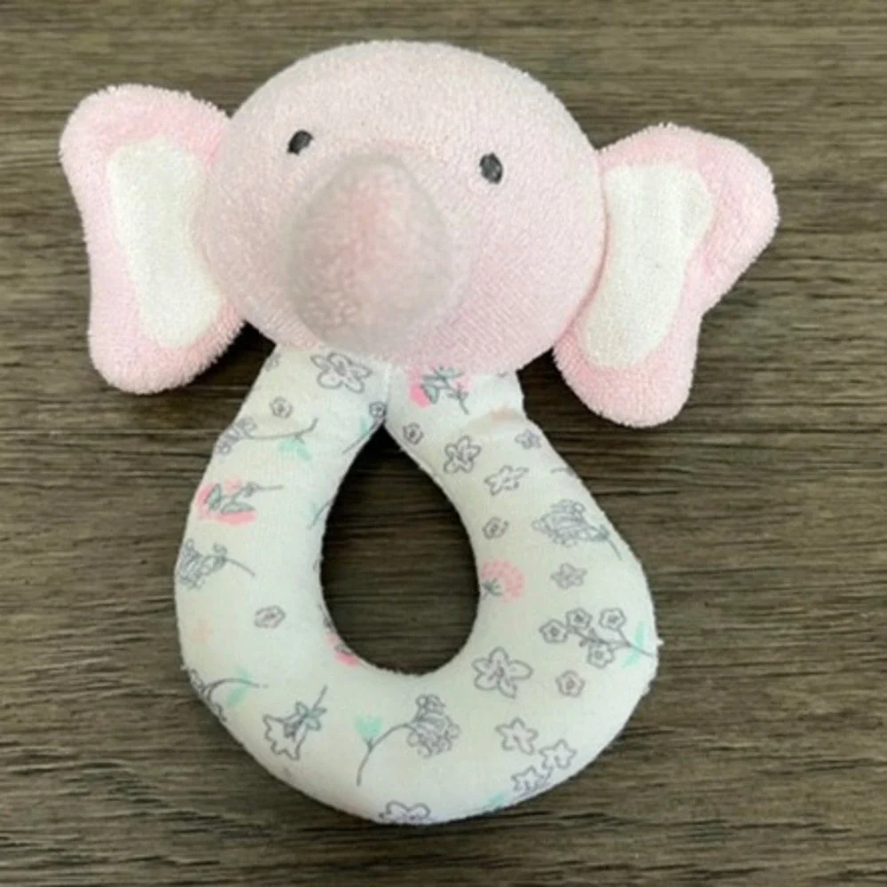 Precious First Carters Terrycloth Pink Elephant Ring‎ Rattle Plush